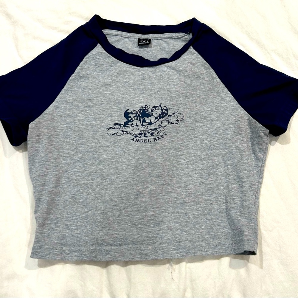 Blue and grey baby tee